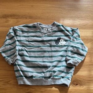 H&M Gray and Green Striped Mickey Kids Sweatshirt